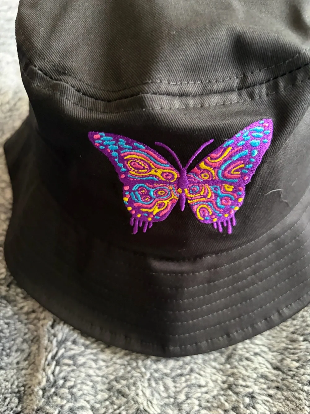 Black Bucket Hat with Colorful Embroidery